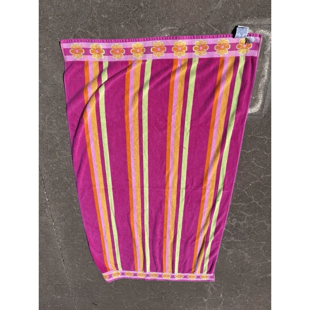 Two VTG Palm Cove Sun Beach Towels Sun Orange Floral Pink Beachtowel 100% cotton